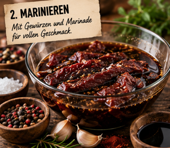 Beef Jerky Fleisch marinieren