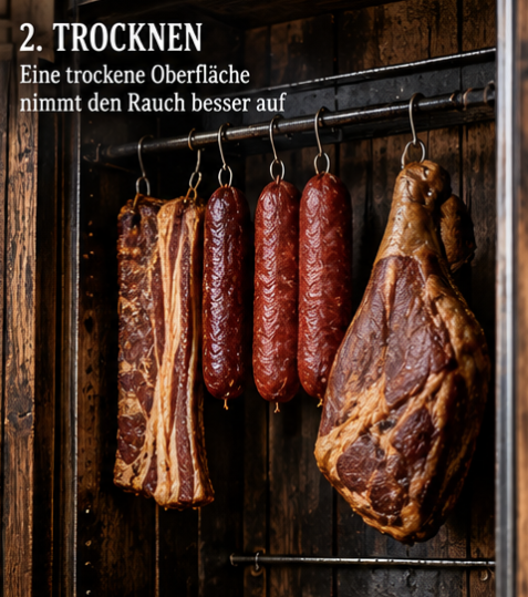 das Fleisch trocknen lassen vor dem räuchern