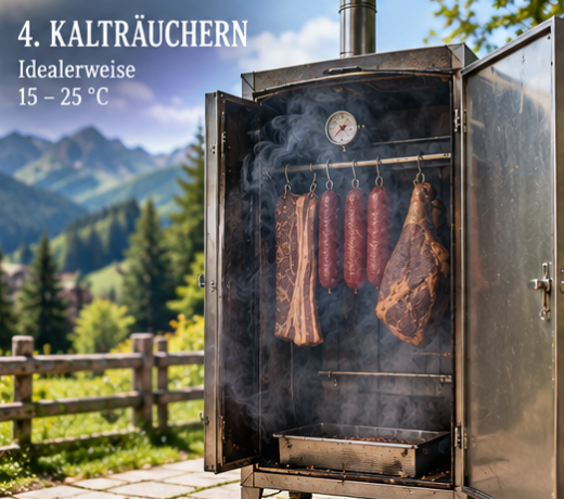 Räucherschrank beim Kalträuchern von Fleisch