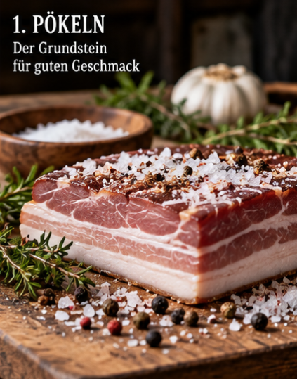 Vorbereitetes Fleisch zum Pökeln und Kalträuchern